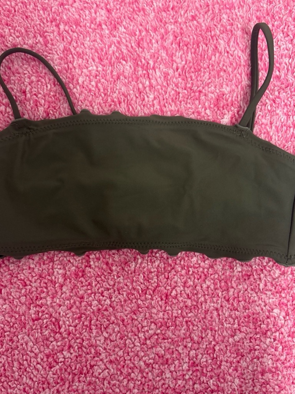 No Boundaries Olive Scallop-Edge Bandeau Bikini Top